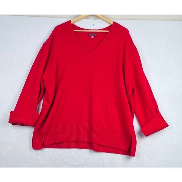 NEW Vince Camuto Sweater Women 2X Red V Neck Classic Timeless SOFT Knit Top - Picture 1 of 13